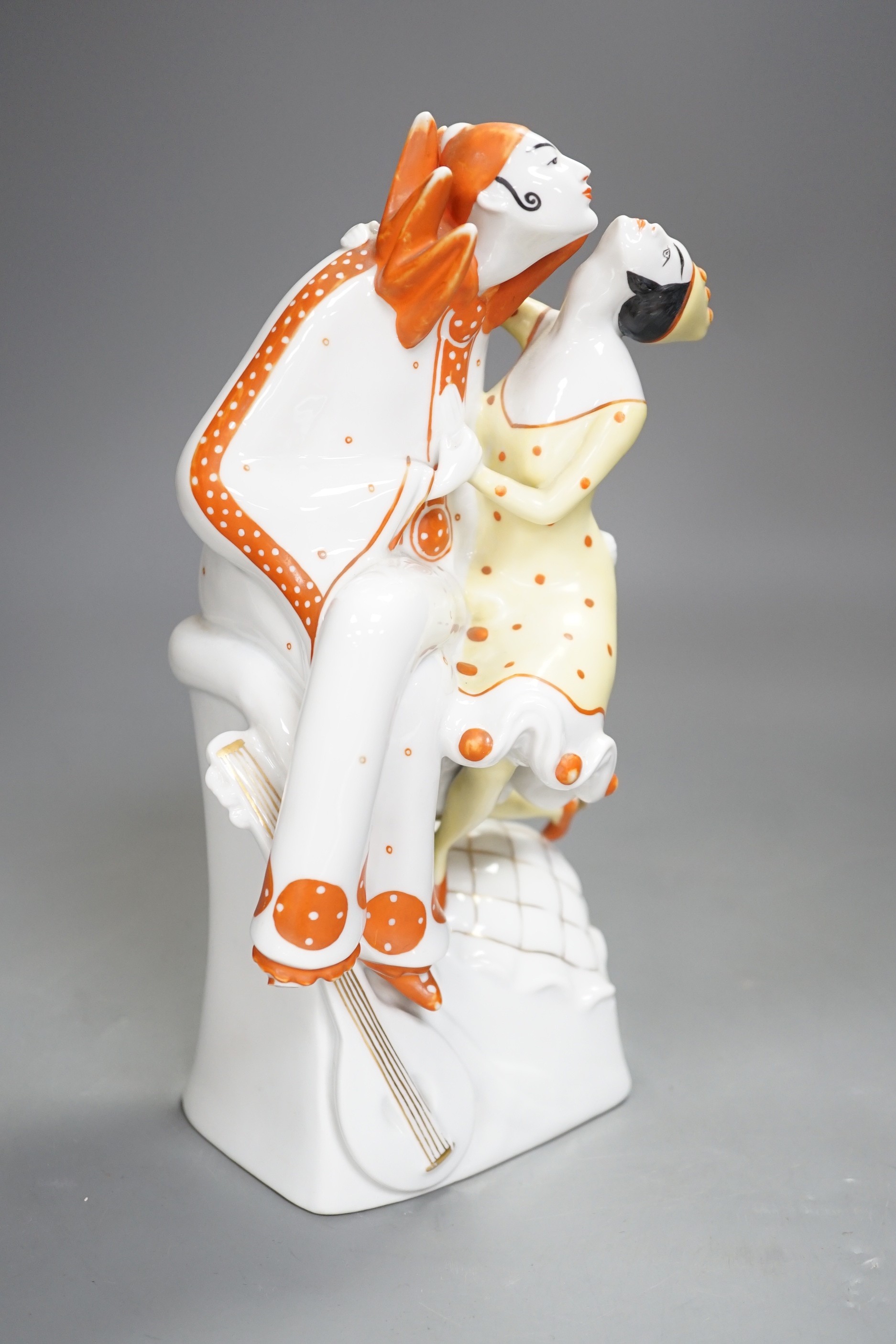 A Fraureuth Kunstabteilung Art Deco porcelain group, modeller’s initials E.W., 26.5cm high